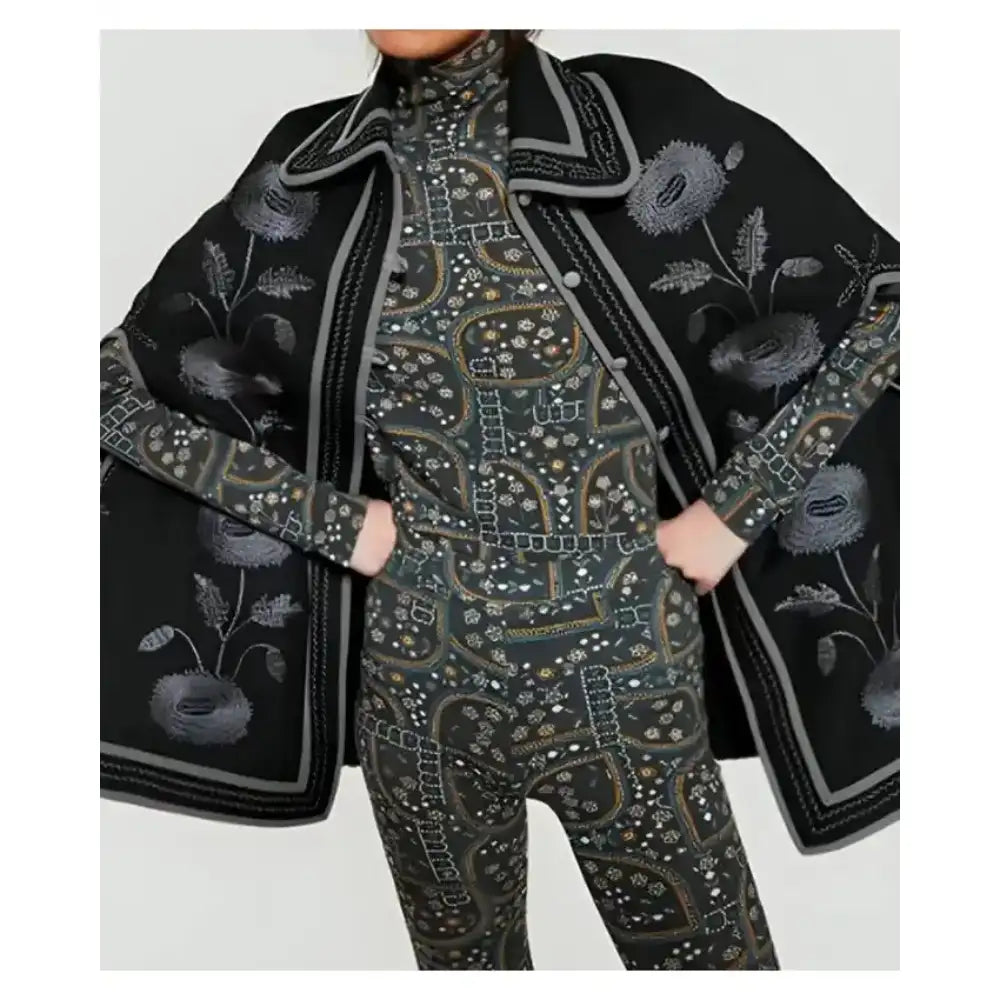 Emily Cooper Emily In Paris Season 04 Black Floral Cape Coat
