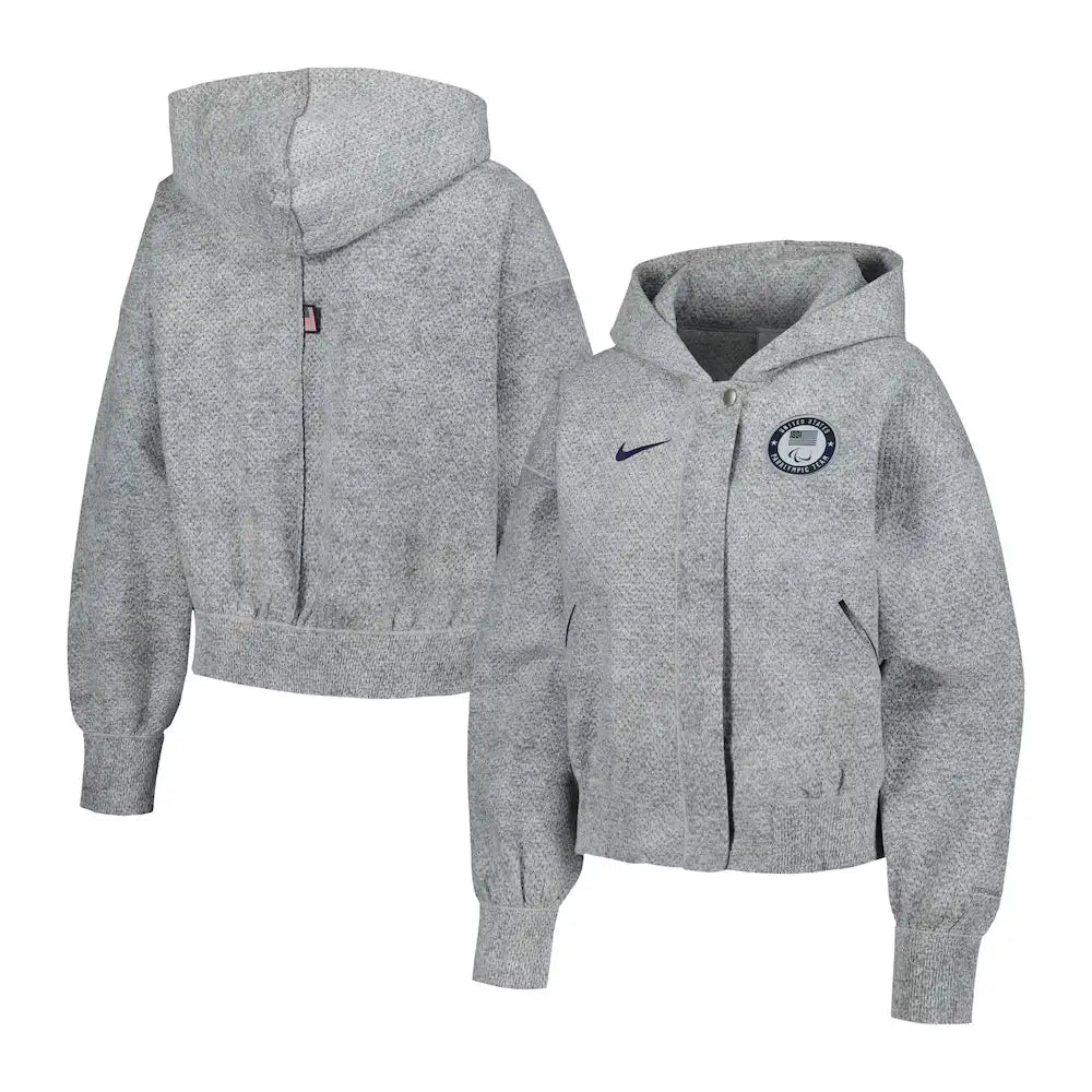 Gray US Paralympics 2024 Paralympics Oversized Cropped Hooded Jacket