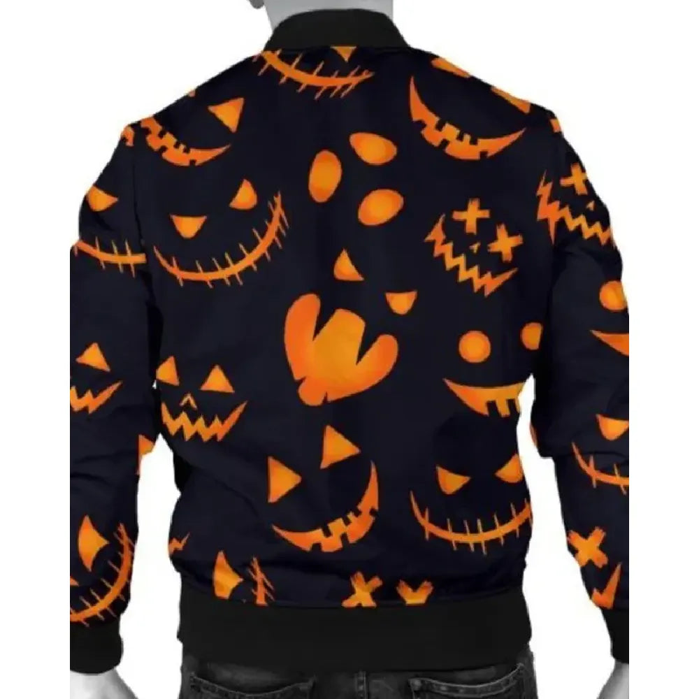 Pumpkins pattern black bomber jacket
