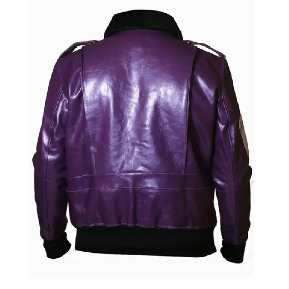 Joker Goon Purple Leather Bomber Jacket