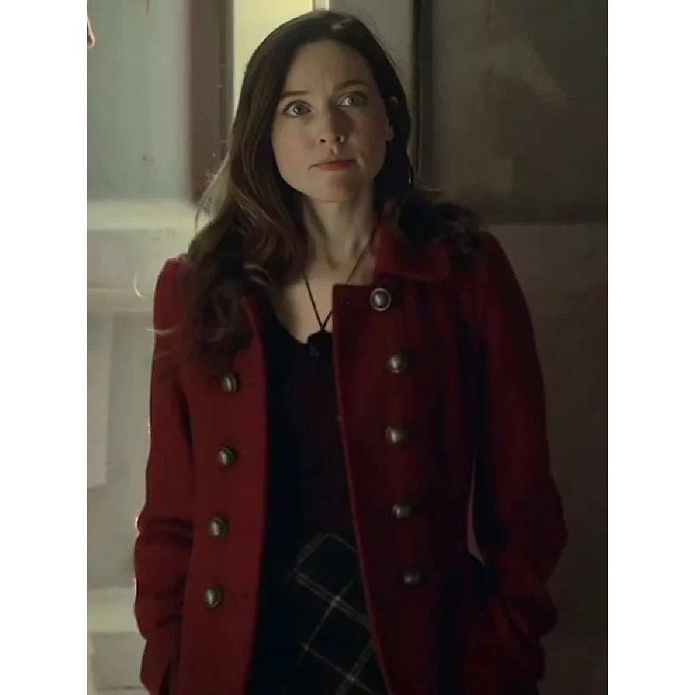 Katie Sheridan red wool Christmas coat
