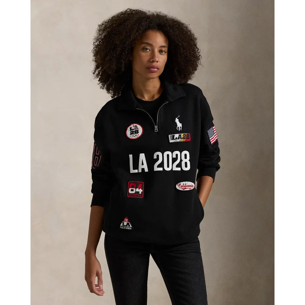 Black LA28 Olympic Fleece Collared Sweatshirt