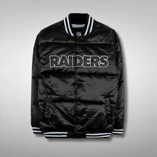 Raiders Starter Black Puffer Letterman Bomber Jacket