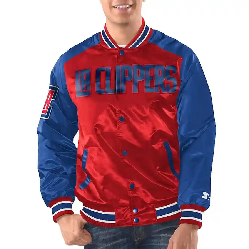 Los Angeles Clippers Renegade Red/Royal Varsity Satin Jacket
