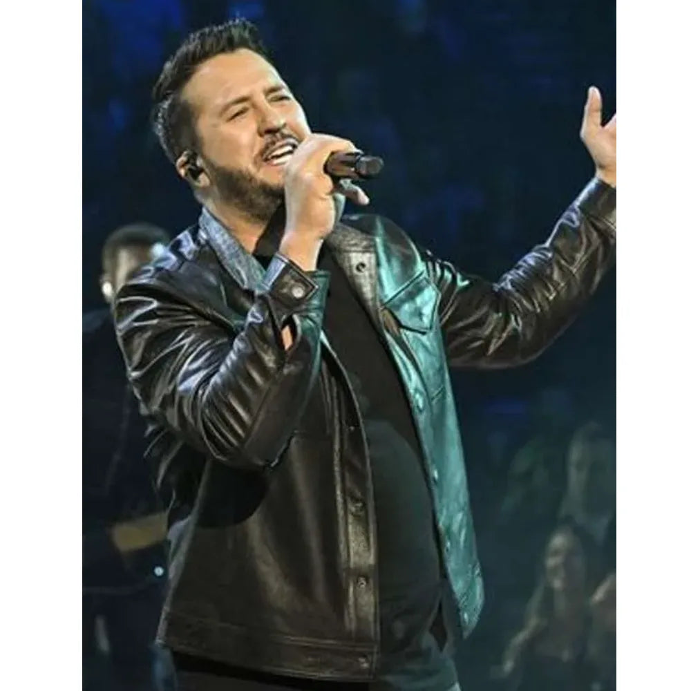 Black leather jacket Luke Bryan Idol
