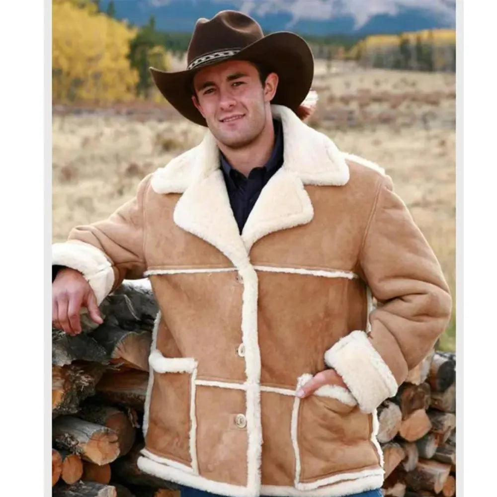 Marlboro Man Shearling Brown Suede Leather Jacket