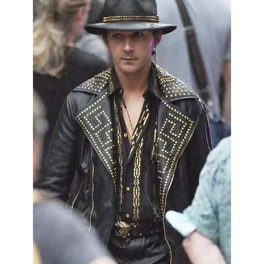Megalopolis 2024 Shia LaBeouf Black Studded Leather Jacket