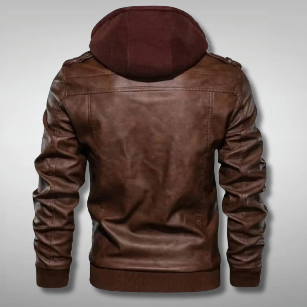 Mens Brown Hooded Biker Jacket