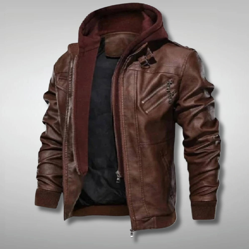 Mens Brown Hooded Bomber Jacket
