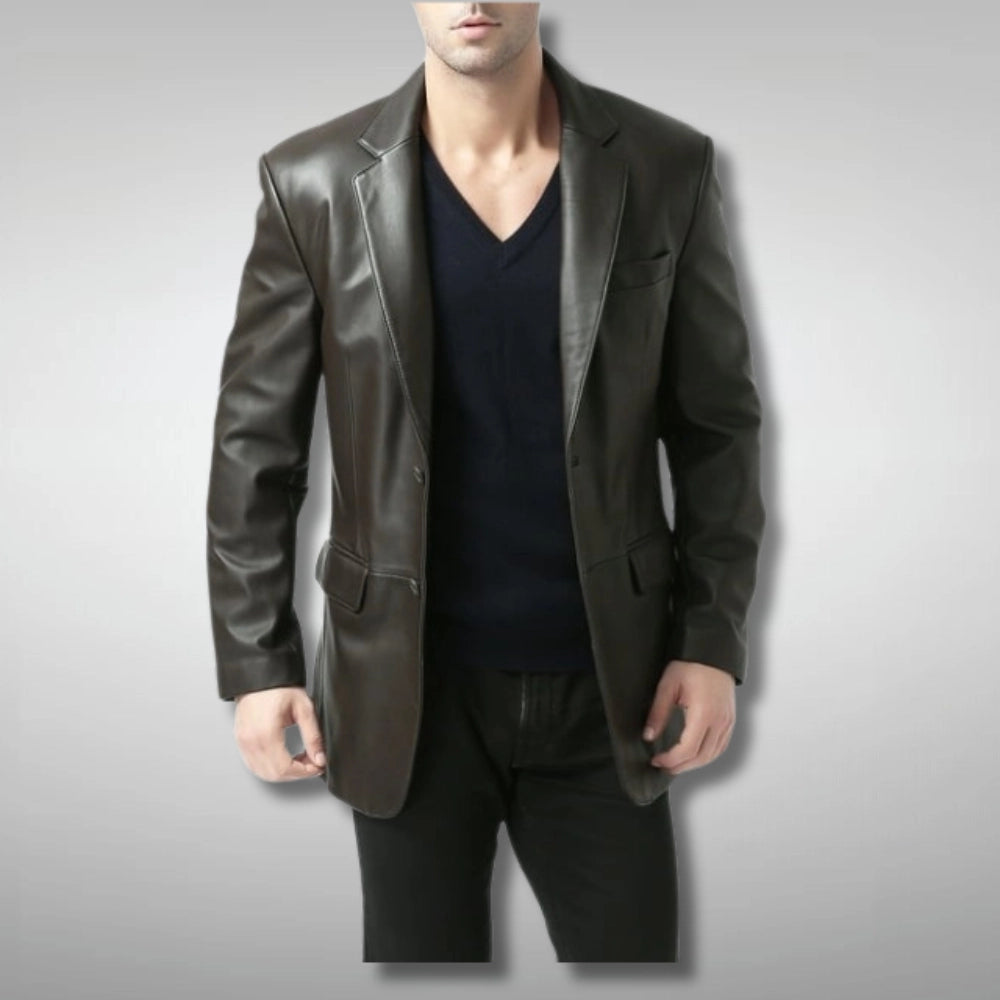 Mens Brown Leather Blazer
