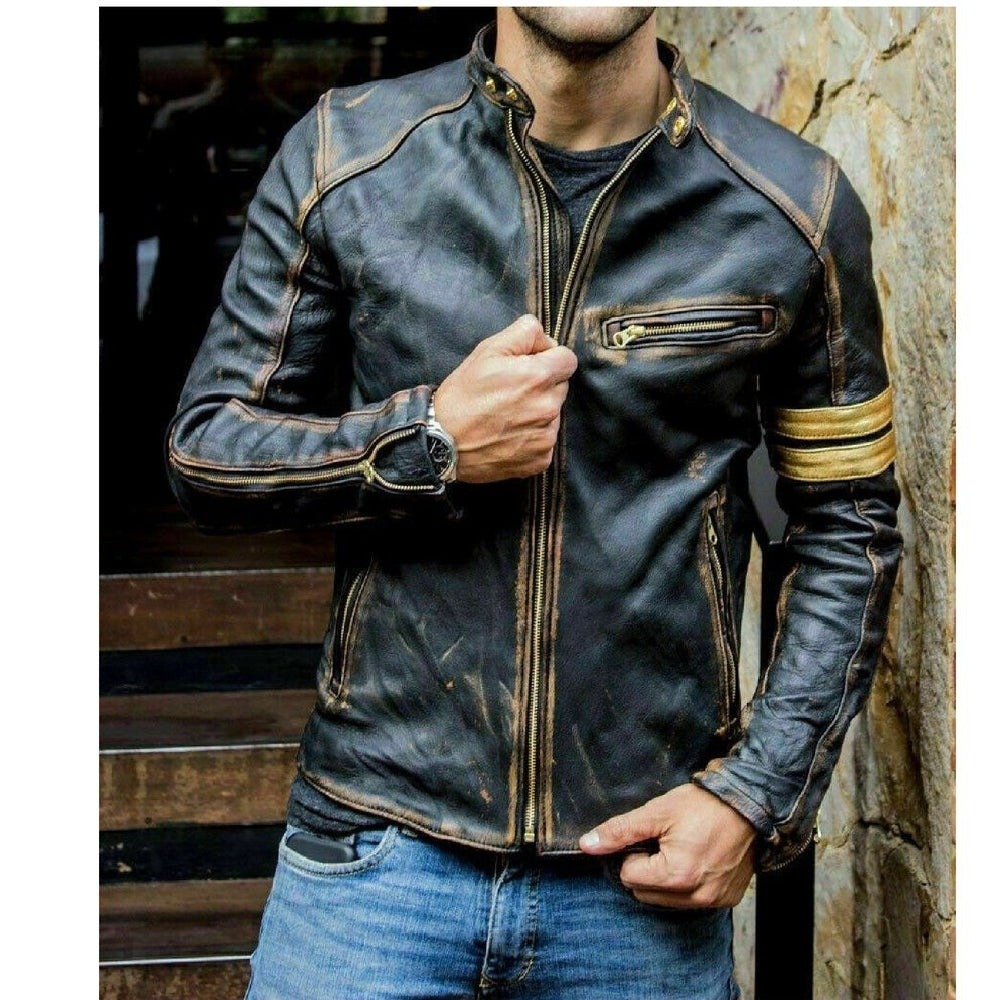 Black  Distressed Leather Jacket