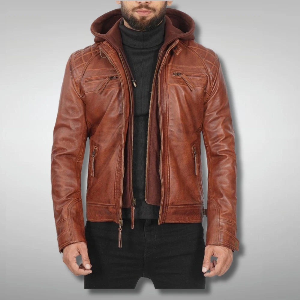 Brown Quilted Leather Jacket