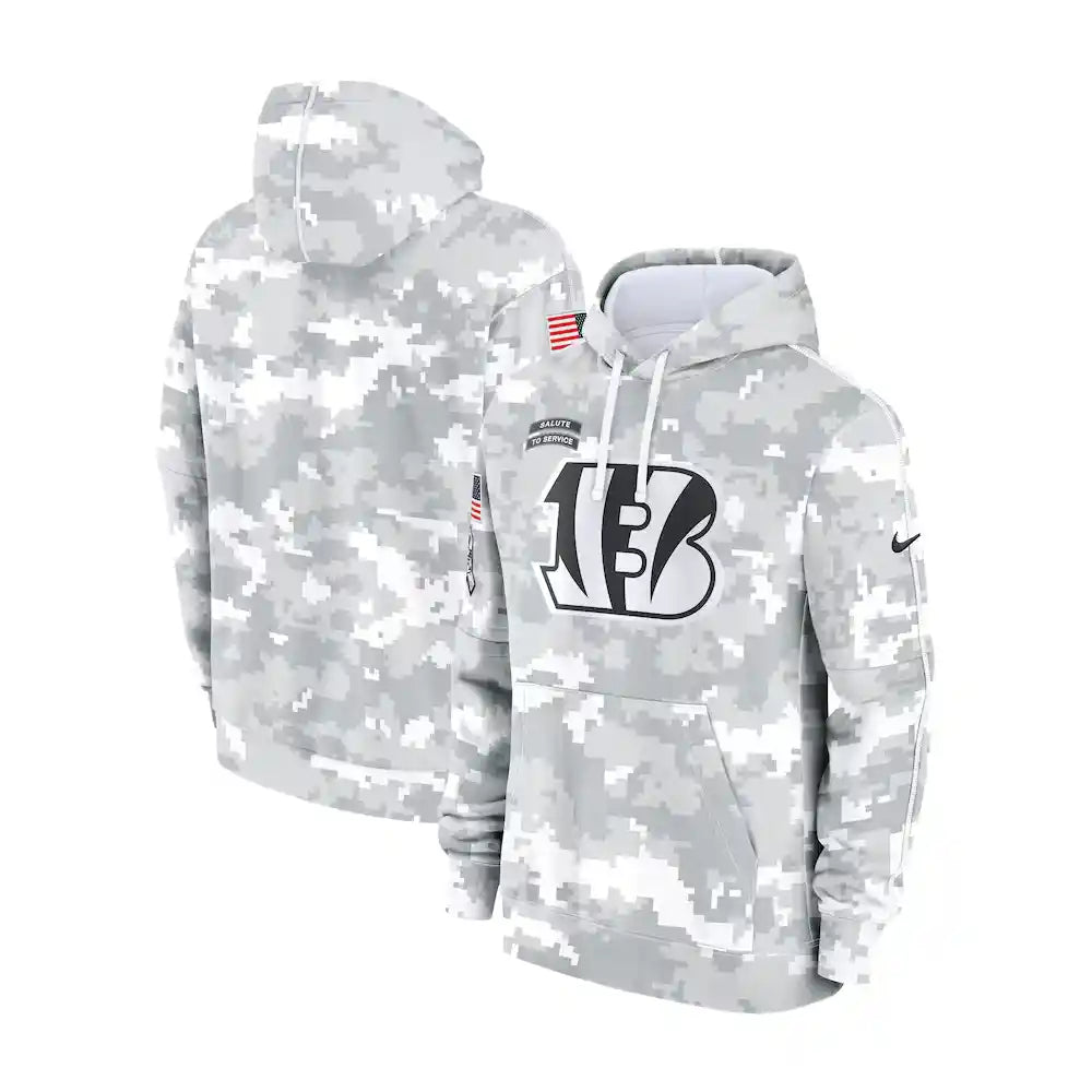 Cincinnati Bengals Nike Arctic Camo 2024 Salute to Service Club Fleece Pullover Hoodie