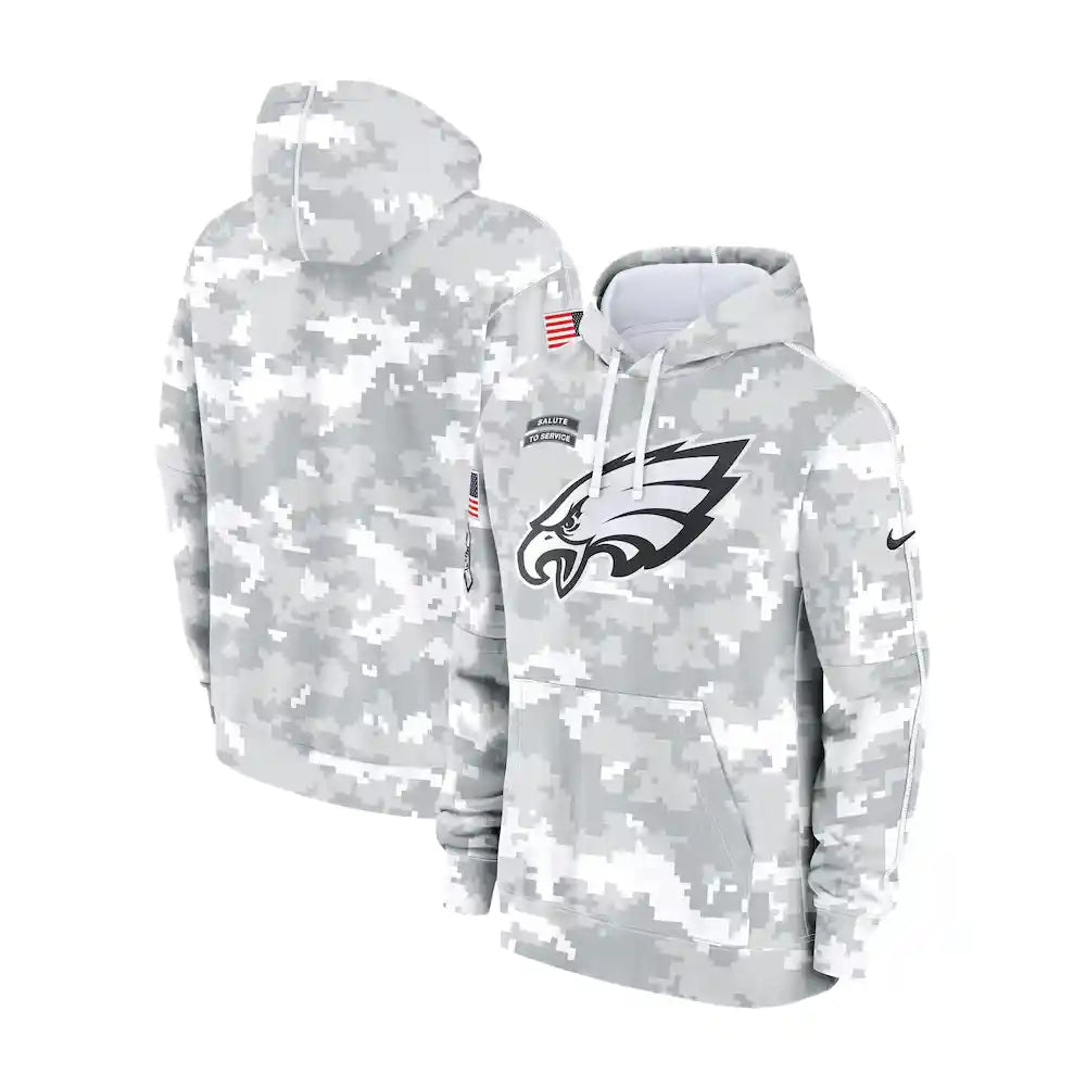 Philadelphia Eagles Nike Arctic Camo 2024 Salute to Service Club Fleece Pullover Hoodie