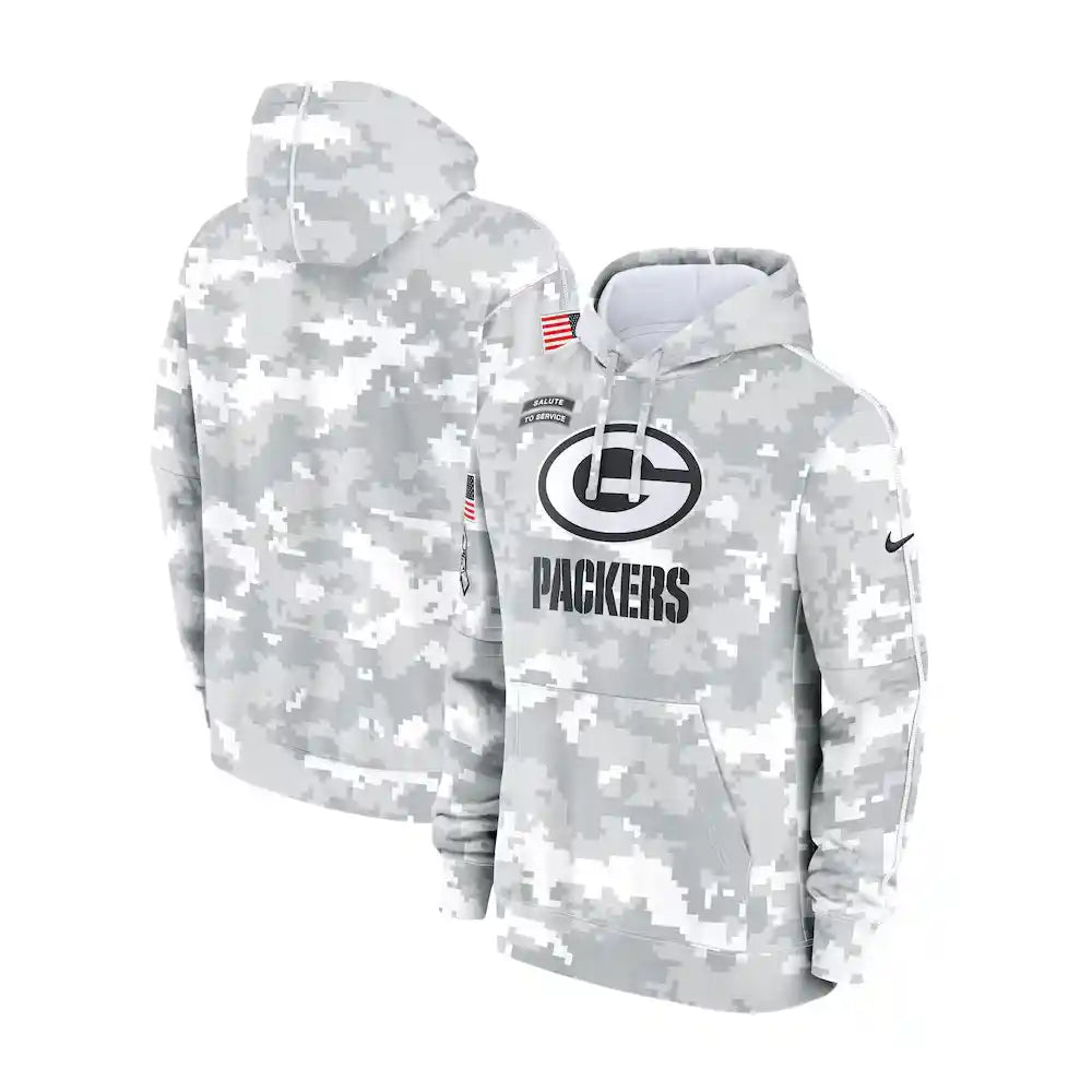 Green Bay Packers Nike Arctic Camo 2024 Salute to Service Club Fleece Pullover Hoodie