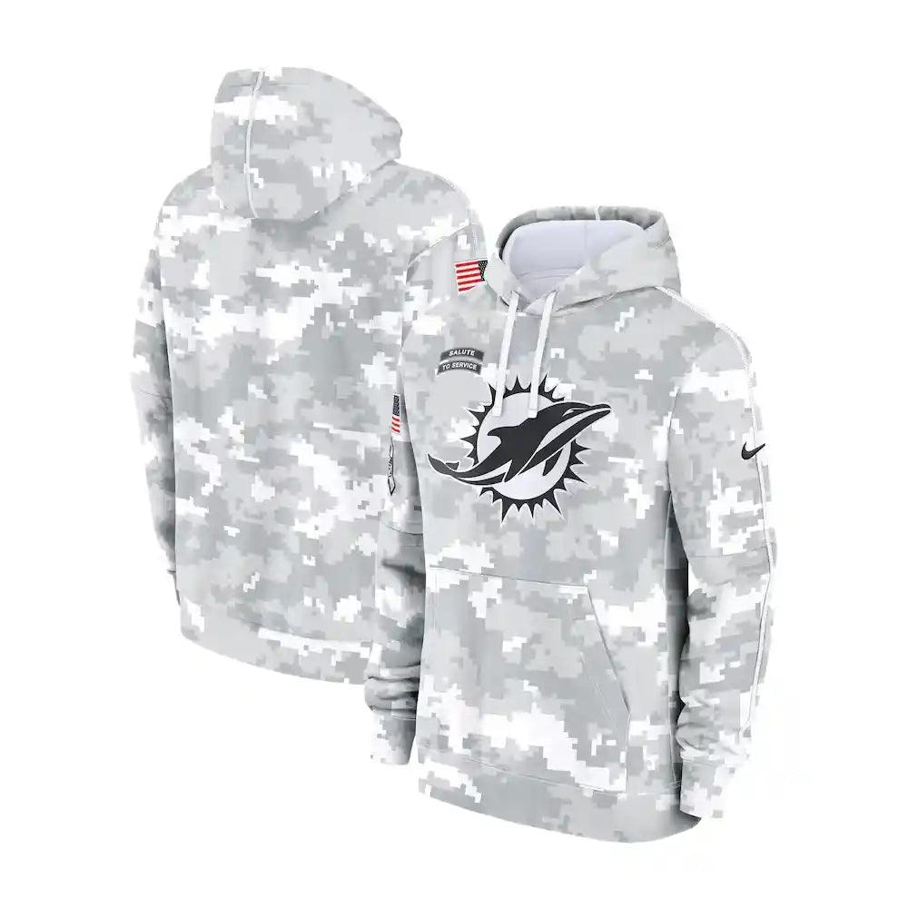 Miami Dolphins Nike Arctic Camo 2024 Salute to Service Club Fleece Pullover Hoodie