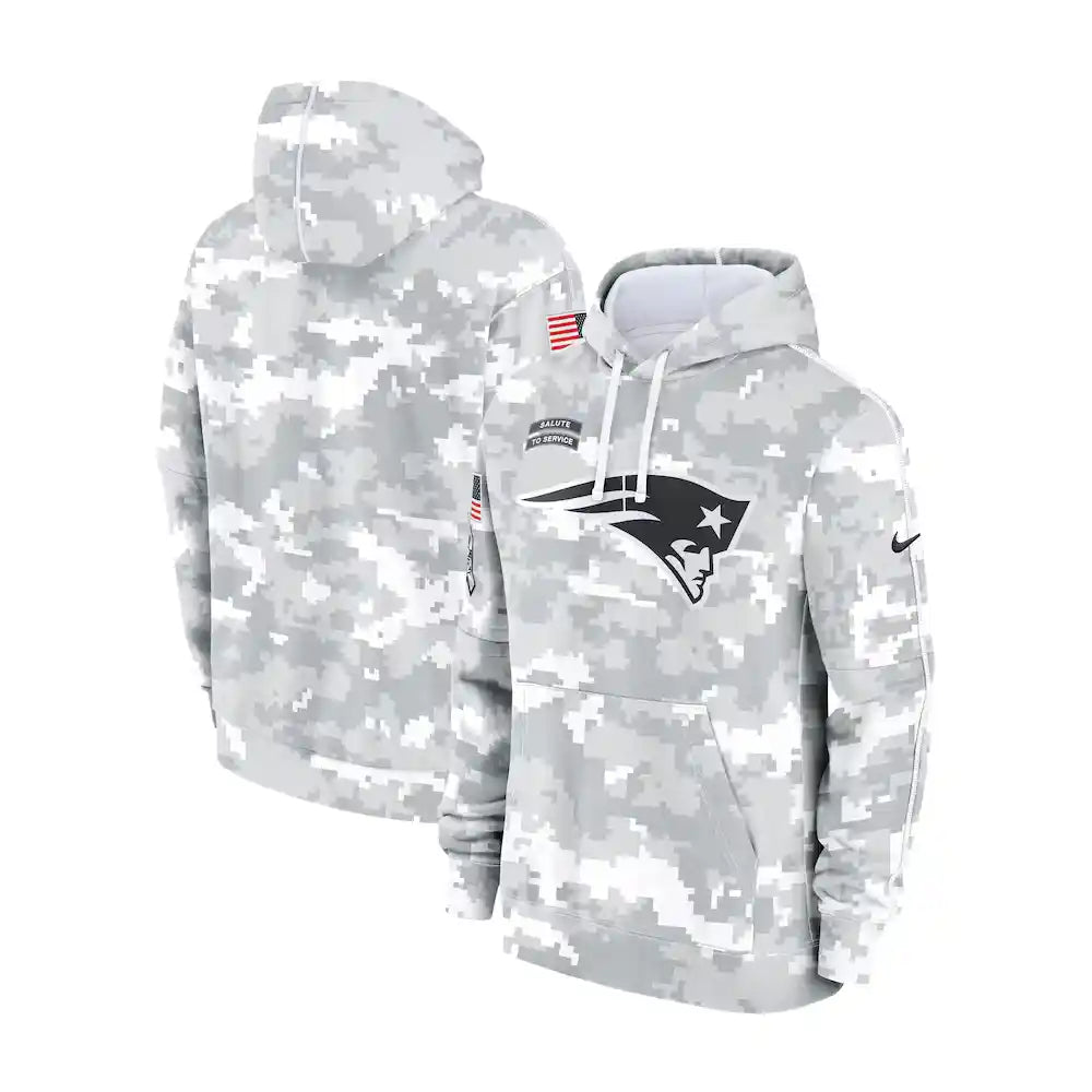 New England Patriots Nike Arctic Camo 2024 Salute to Service Club Fleece Pullover Hoodie