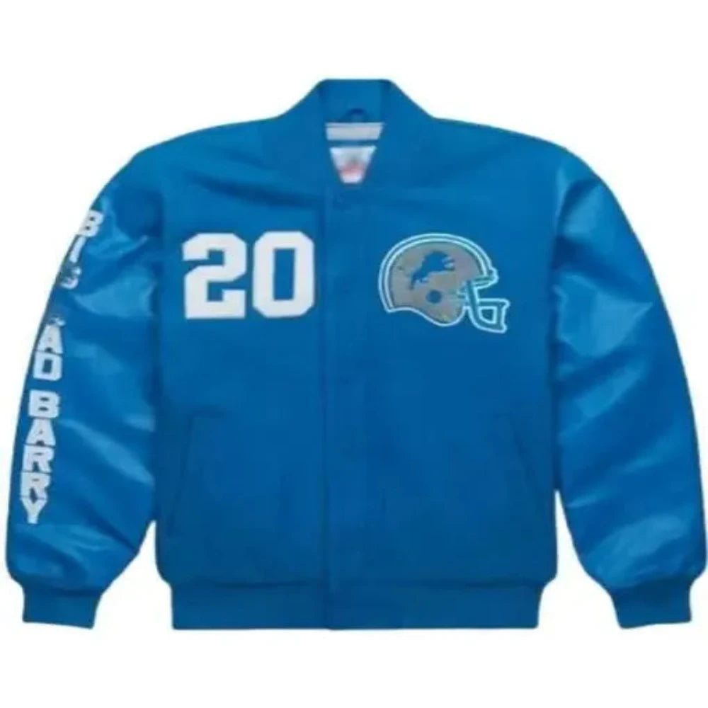 Barry Sanders GOAT blue varsity jacket
