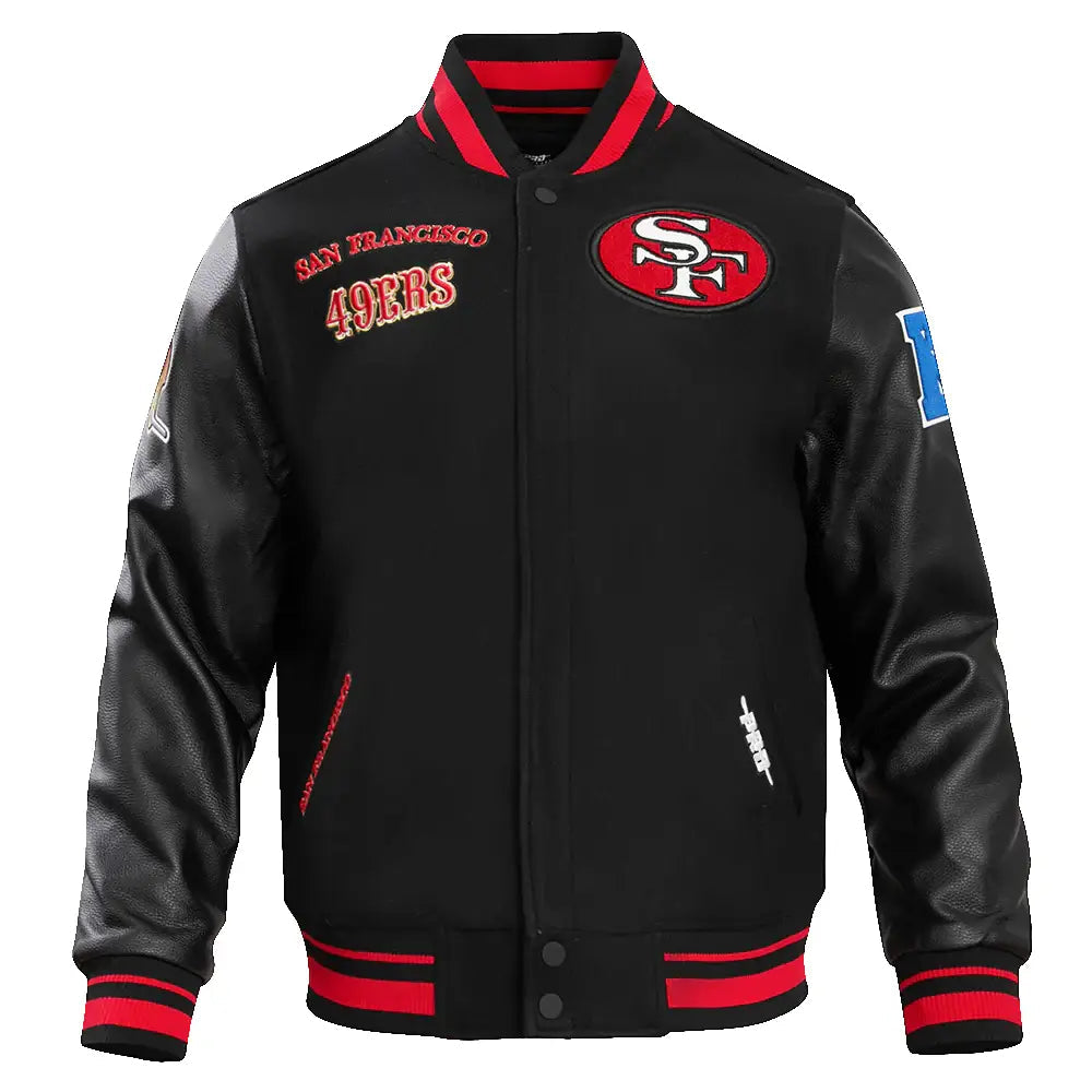 Black NFL San Francisco 49ers Retro Rib Wool Varsity Jacket