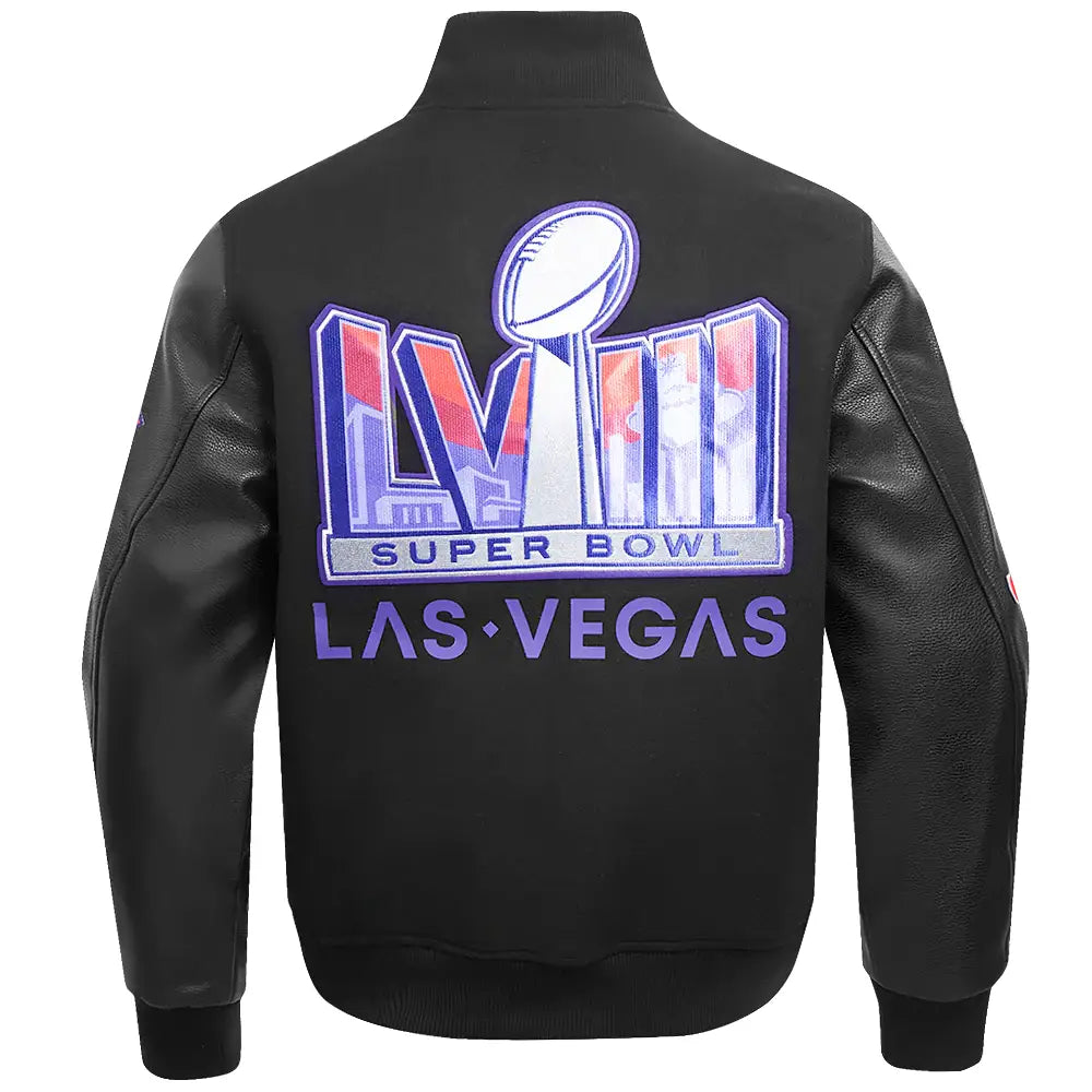Black NFL Superbowl LVIII Wool Varsity Jacket