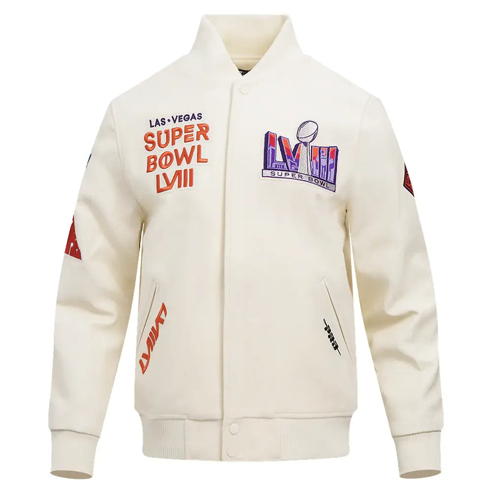 White NFL Superbowl LVIII Wool Varsity Jacket