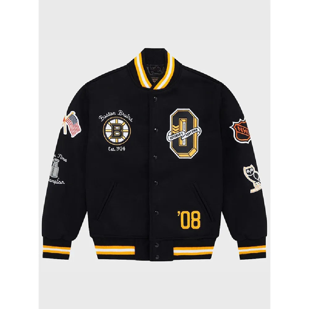 NHL Boston Bruins OVO Black Letterman Jacket