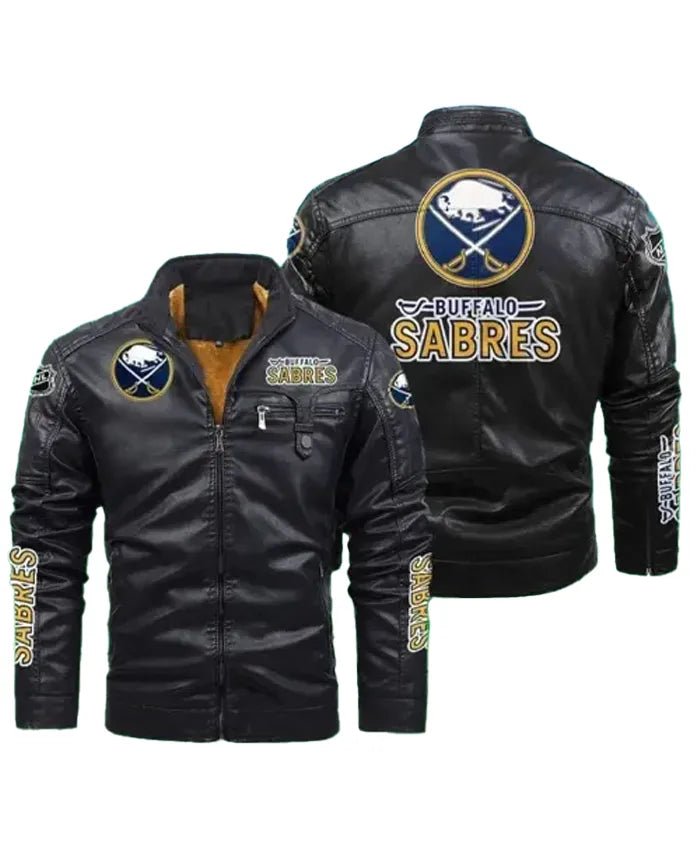 Black NHL Buffalo Sabres Motorcycle Leather Jacket