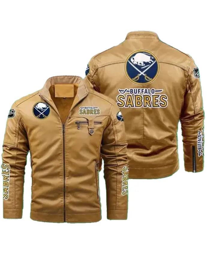 Brown NHL Buffalo Sabres Motorcycle Leather Jacket