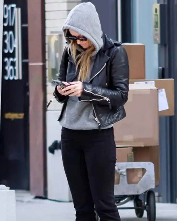 Olivia Wilde black biker leather jacket
