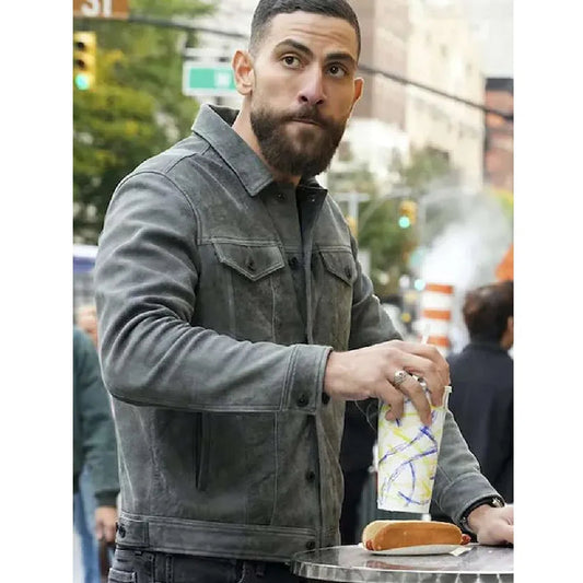 Omar Adom Zidan grey suede jacket
