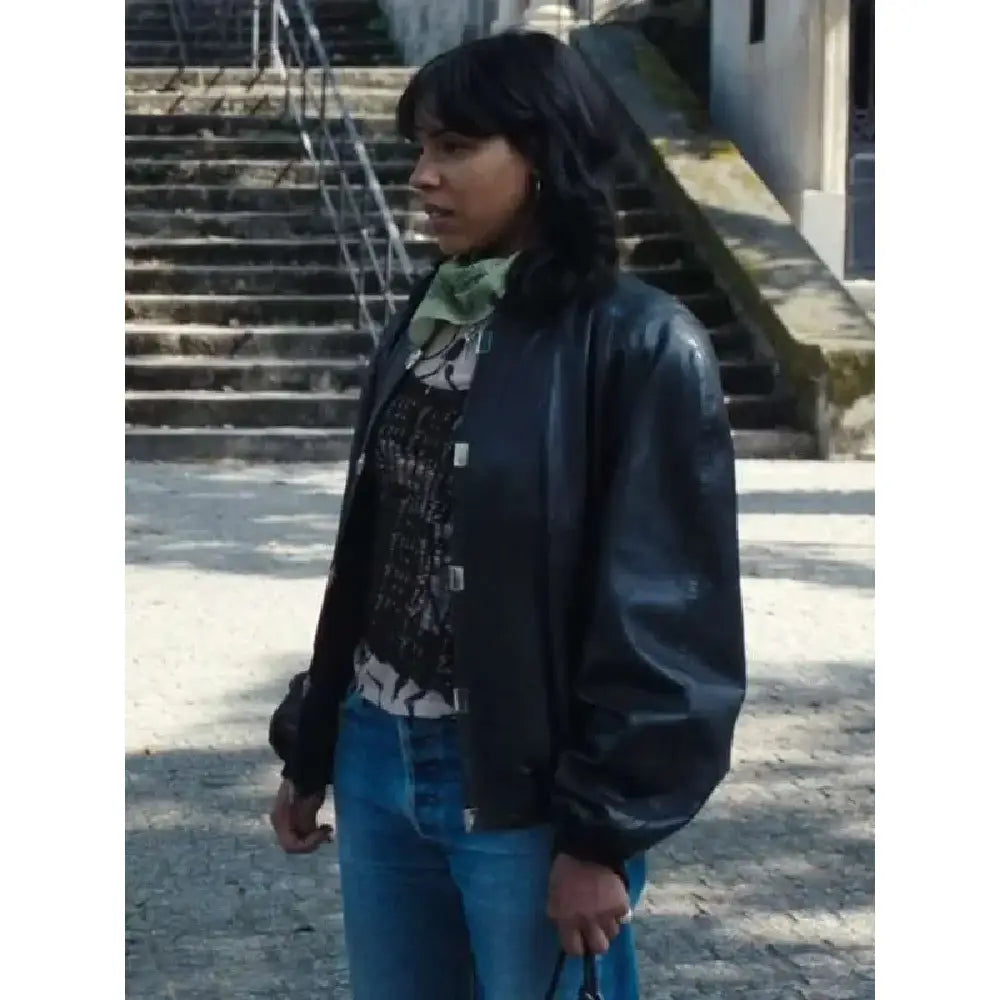 Zita Hanrot black leather jacket
