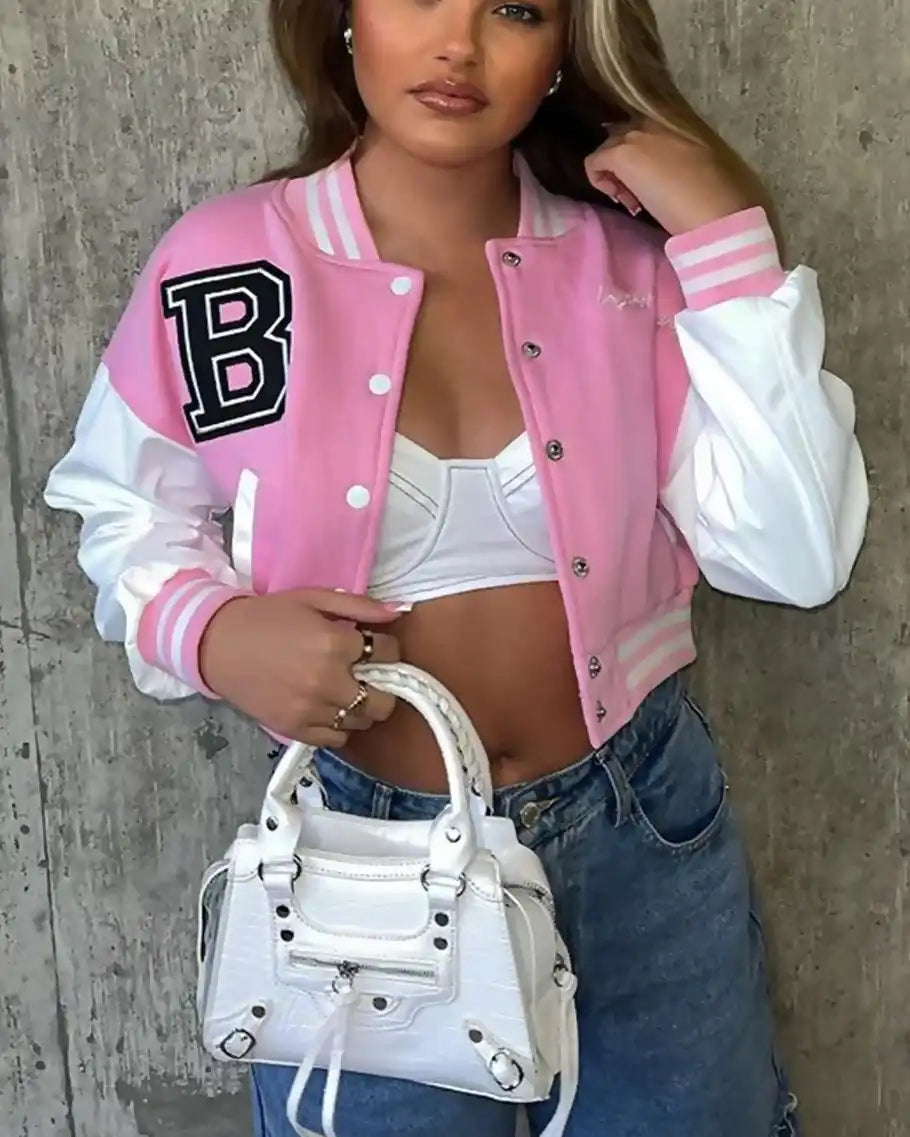 Cropped Varsity Jacket Pink