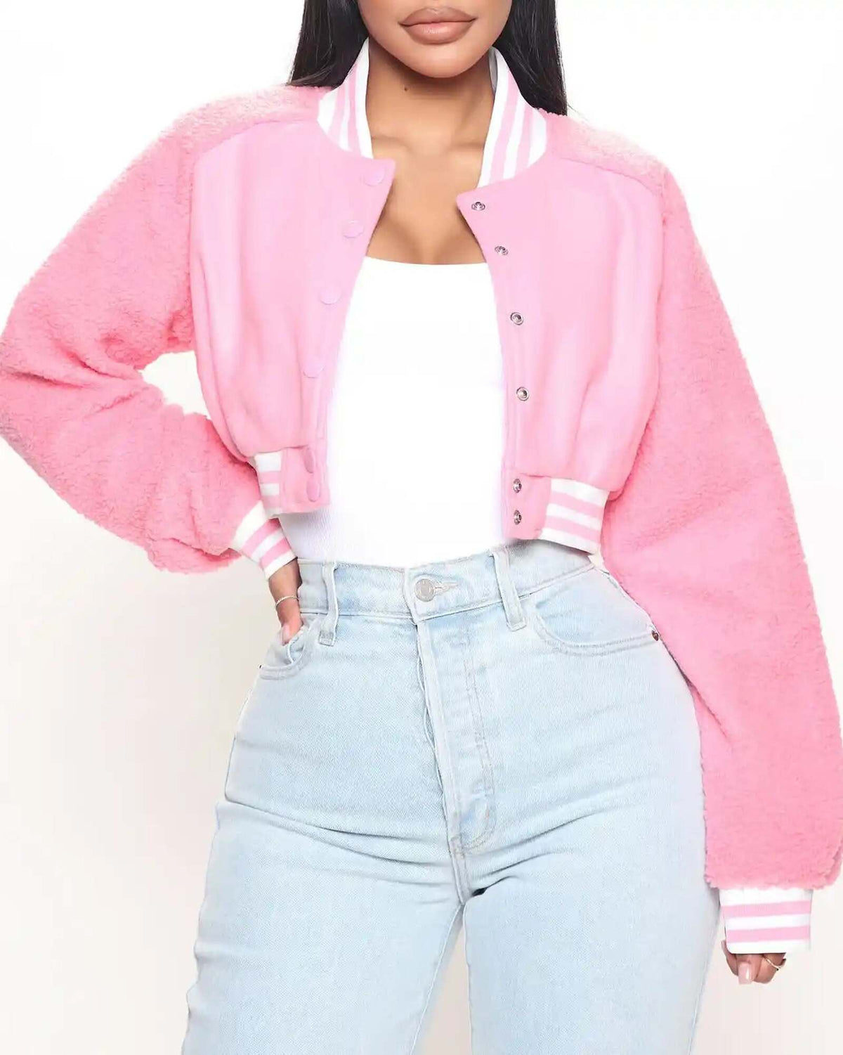 Pink Varsity Jacket Cropped
