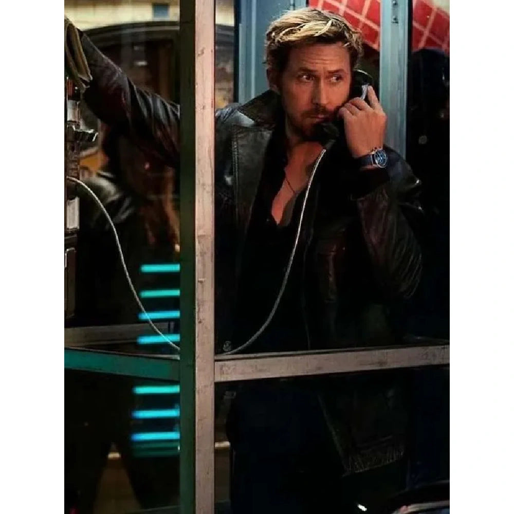 Ryan Gosling 2024 vintage black leather jacket