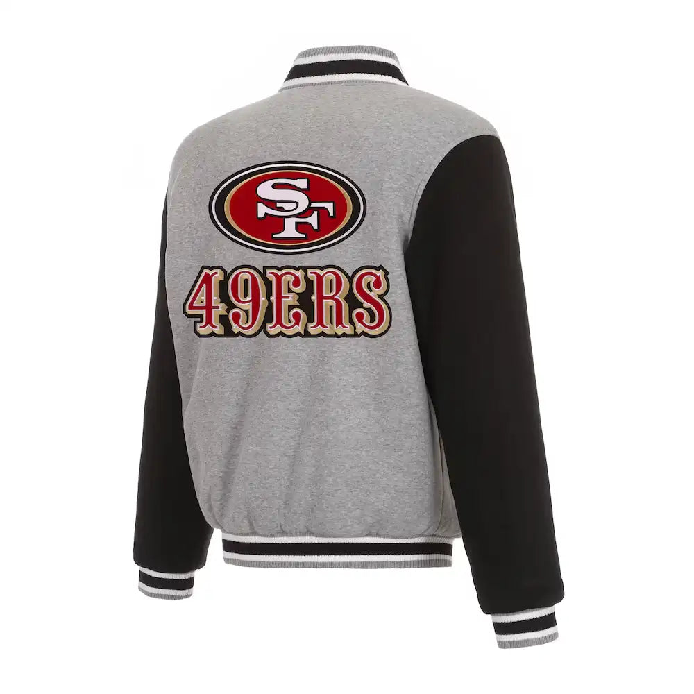 49ers grey and black varsity jacket

