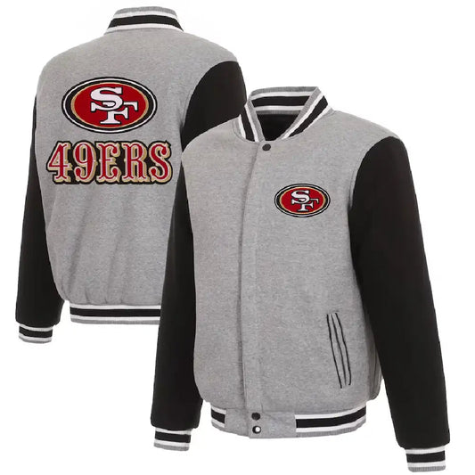 San Francisco 49ers Grey and Black Varsity Jacket