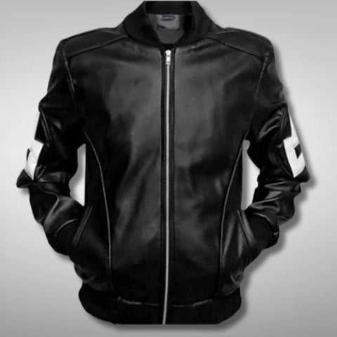 8 Ball Black Leather Bomber Jacket