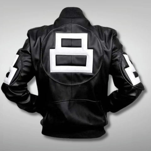 8 Ball Black Leather Bomber Jacket