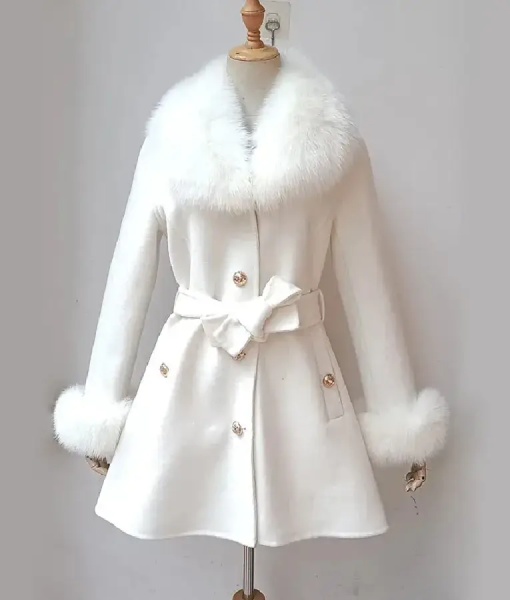 Darcey Silva White Fur Collar Coat