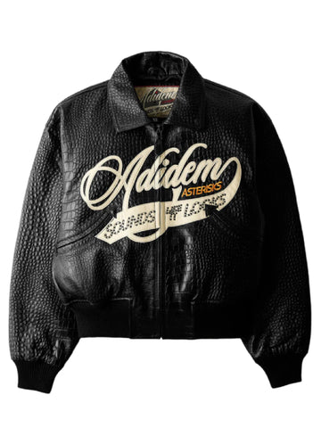 Adidem-Asterisks-Crocodile-Cursive-Leather-Bomber-Jacket
