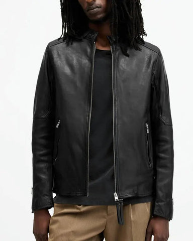 All Saints Cora Leather Snap Back Collar Jacket