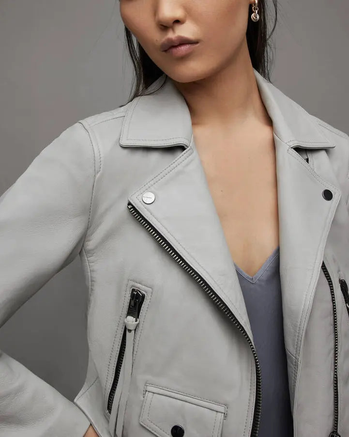 All Saints grey leather biker jacket