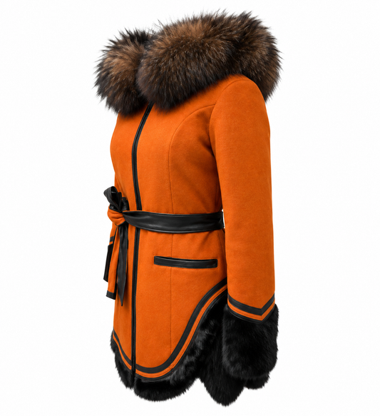 Siaya Fur Collar Orange Coat