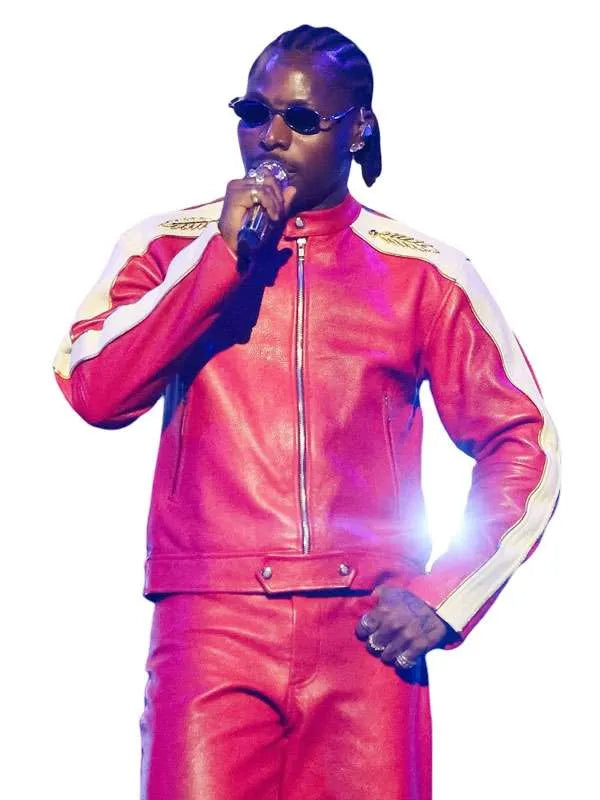 Asake Red Moto Leather Jacket