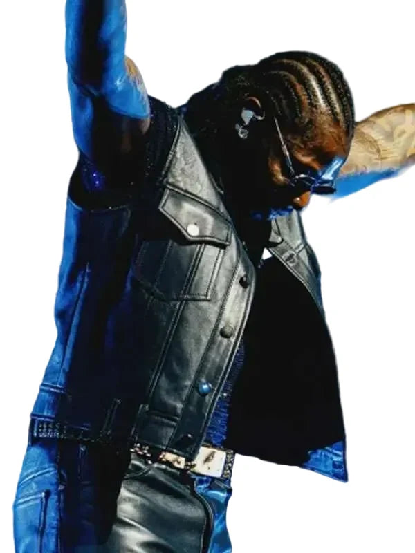 God We Trust Tour Asake Black Leather Vest