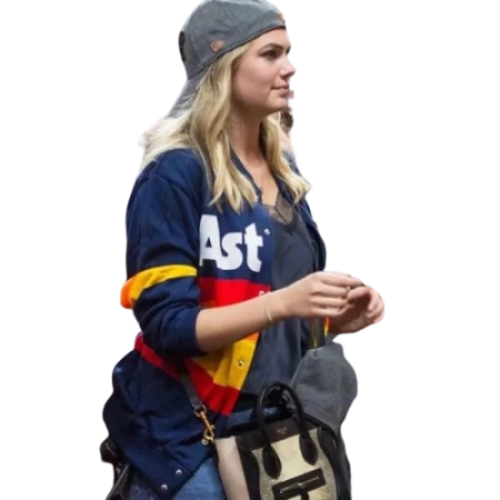 Kate Upton Astros Blue Rainbow Stripe Sweater Jacket