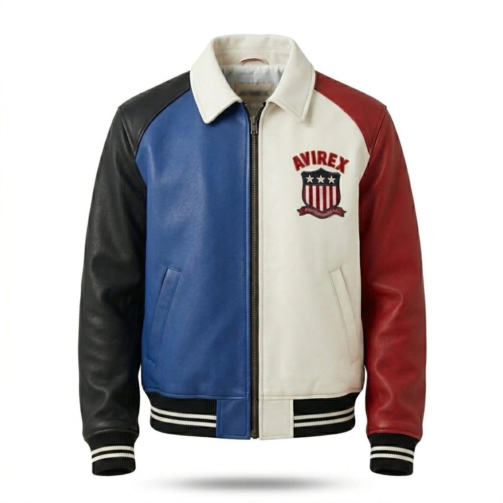Avirex USA Flag Patch Leather Jacket