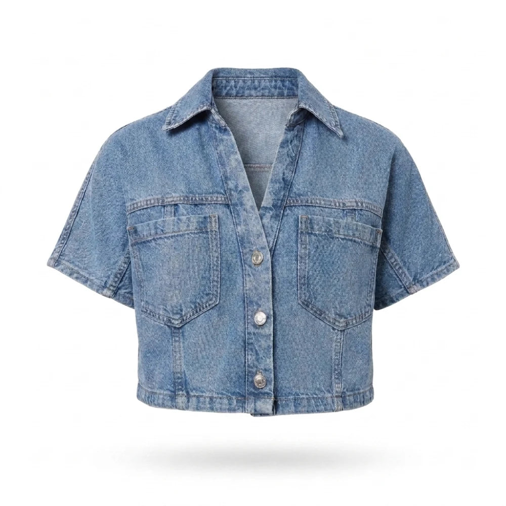 Below Deck Mediterranean S11 Aesha Scott Denim Crop Shirt