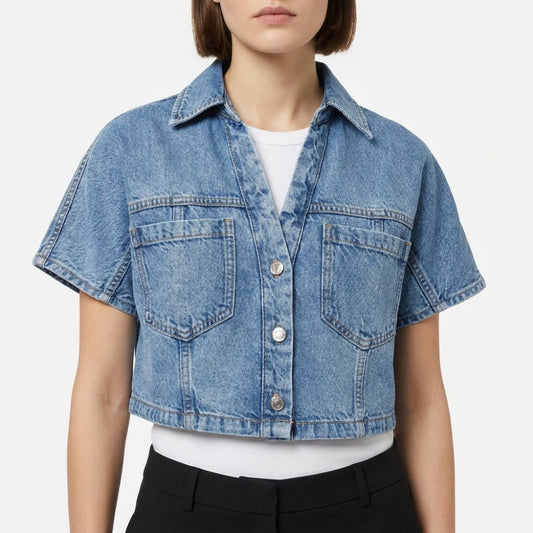 Below Deck Mediterranean S11 Aesha Scott Denim Crop Shirt