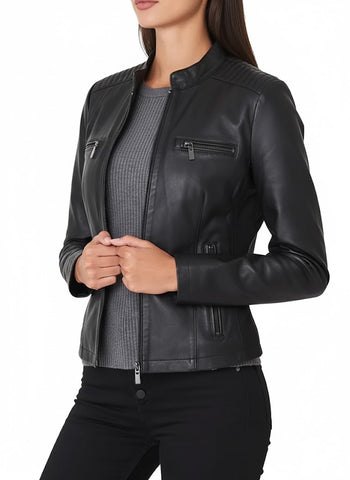 Black Leather Biker Jacket Womens